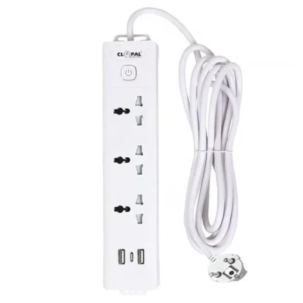 Extension Lead with 2 Meters Heavy Duty Copper Cable, 3 Power Sockets Extension Board with 2 USB & 1 Type C